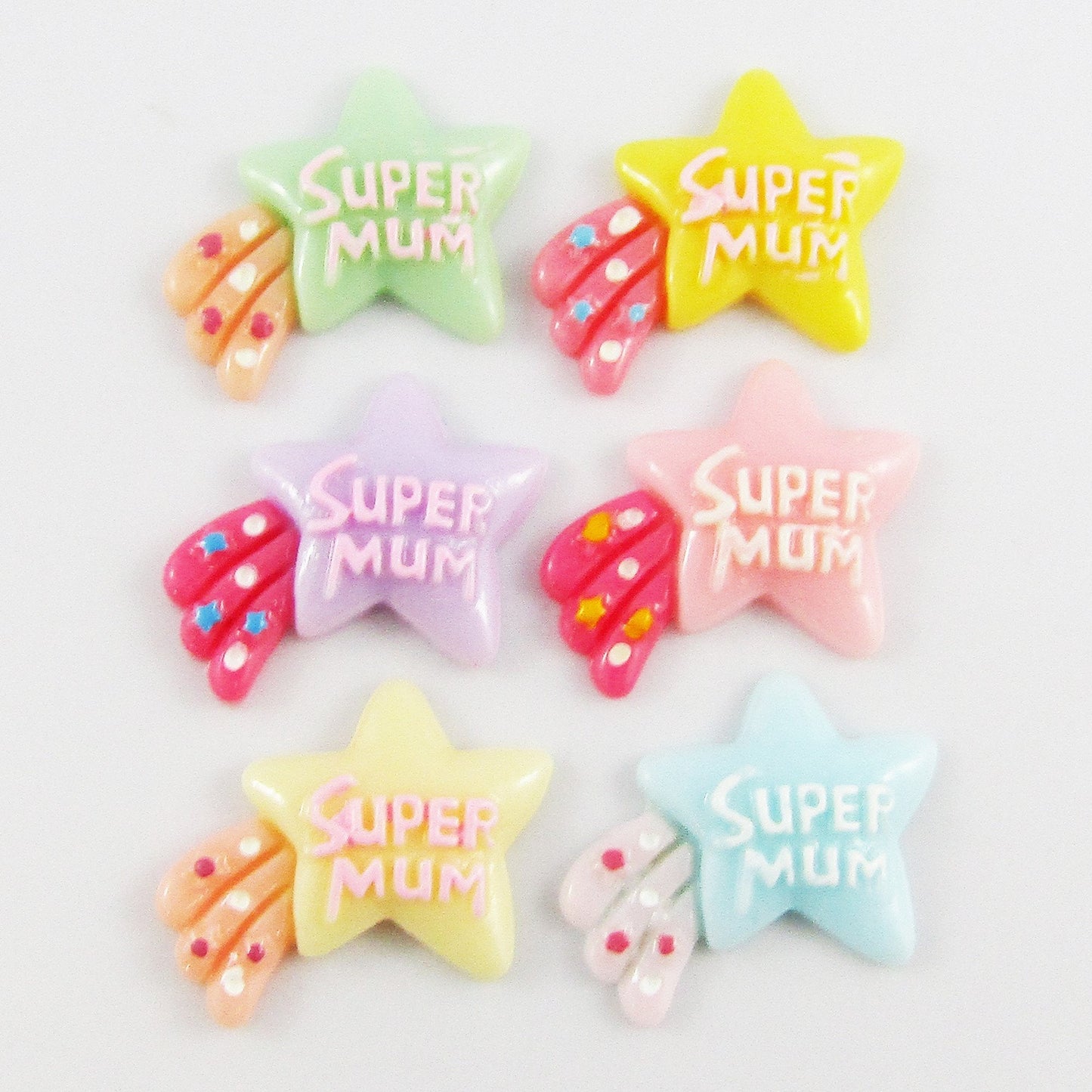 10pcs DIY Resin Star Super Mum Cabochon Flat Back Cards Scrapbooking Hair Clips