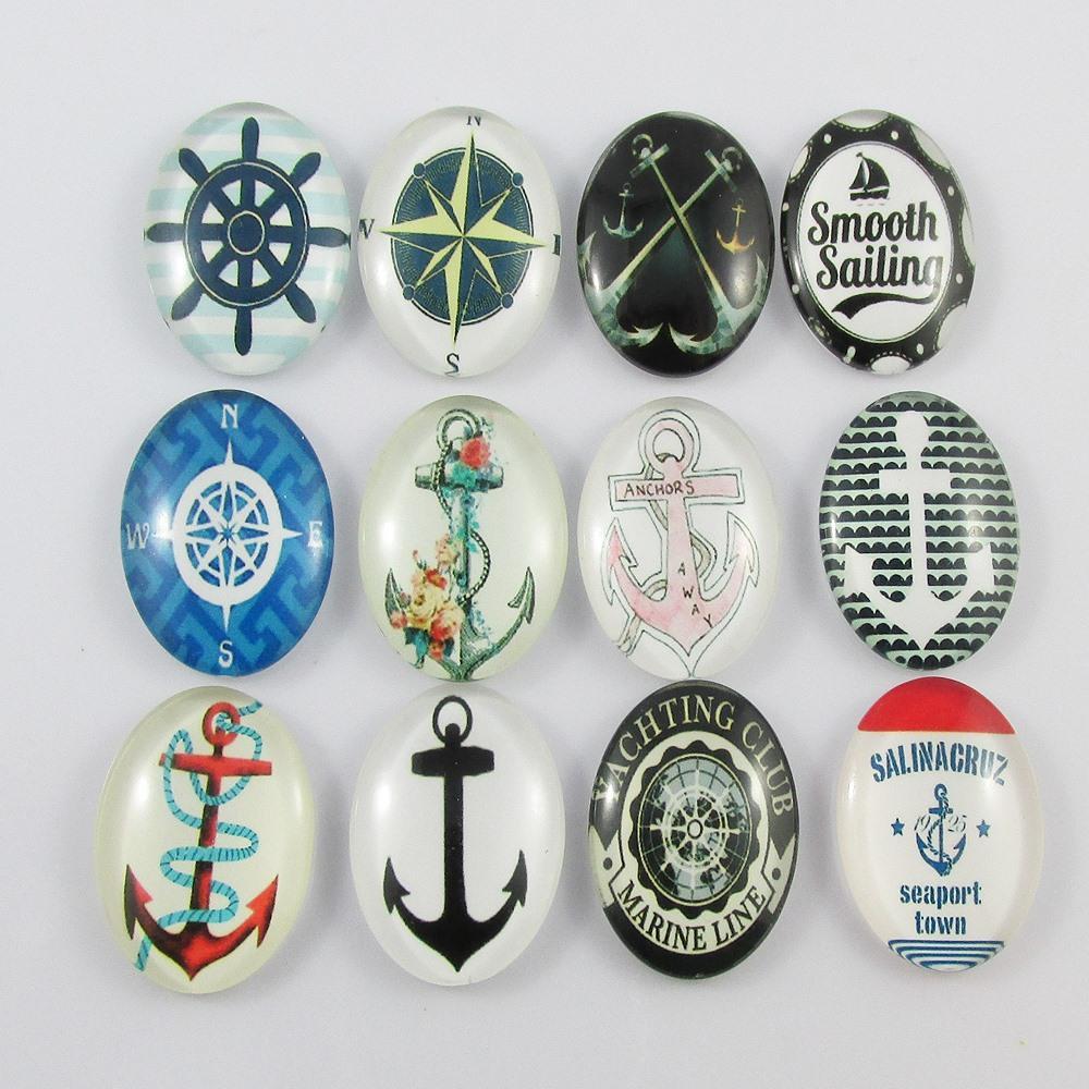Oval Glass Dome Nautical Print Cabochon 25x18mm Select 5 or 10 pce Random Mix