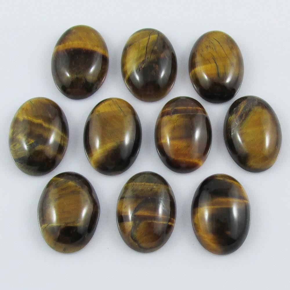 10pcs Tiger Eye Gemstone Cabochon 18x13mm OVAL Flat Back Earrings etc