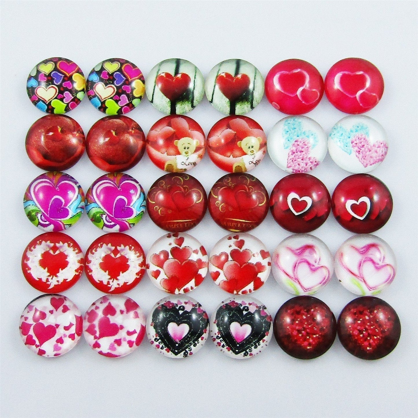 Glass Dome Valentine Love Heart Cabochon 12mm Pick 10 or 20 pieces random pairs