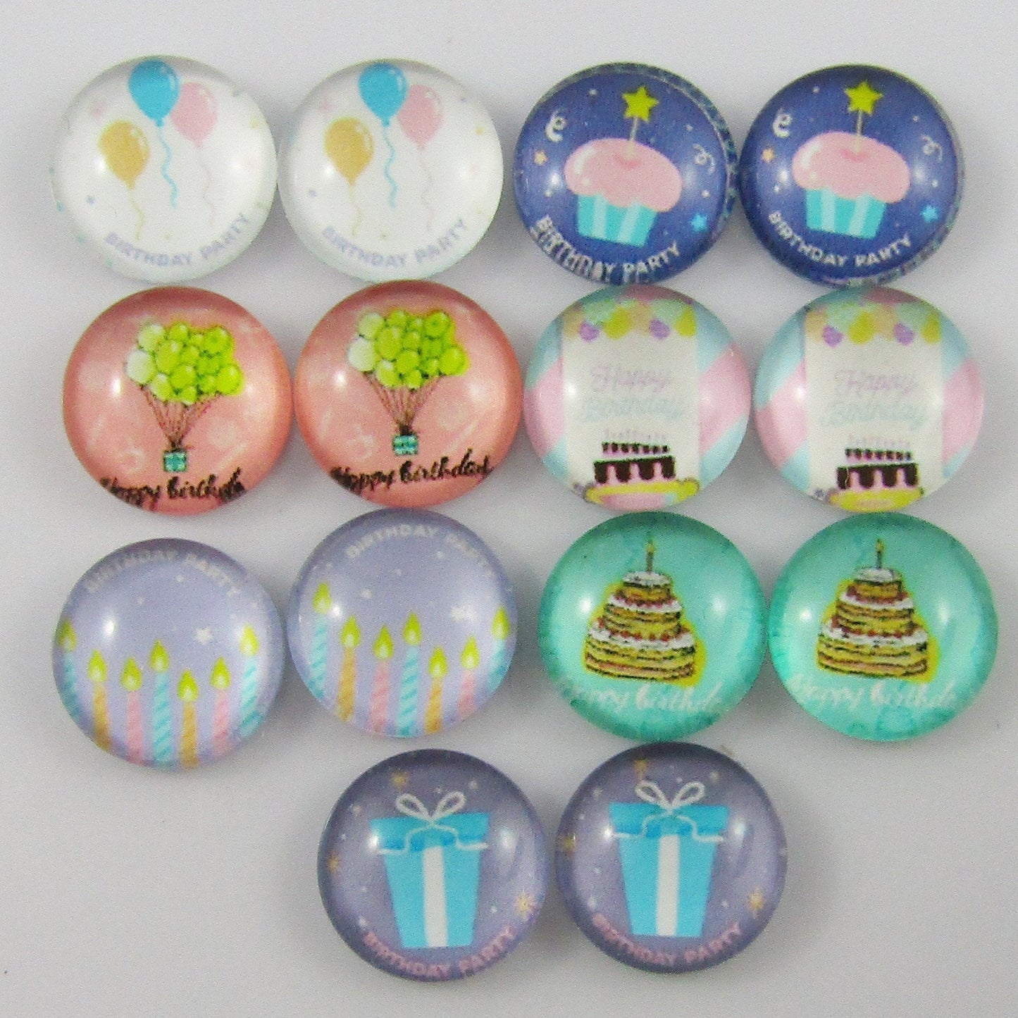 Glass Dome Birthday Theme Cabochon 12mm Pick 10 or 20 pieces random pairs