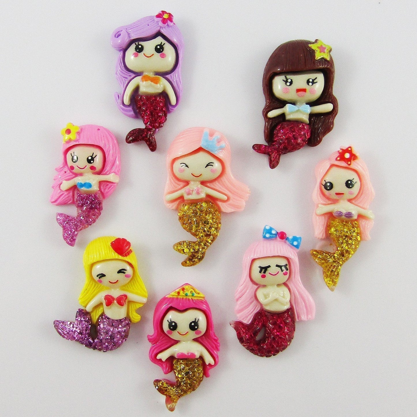 8pcs DIY Resin Mermaid Cabochon Flat Back Hair Clips Scrapbooking etc