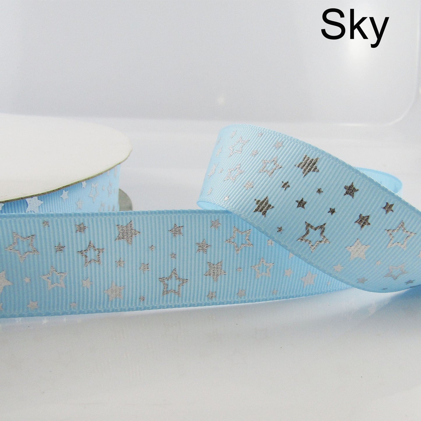 3metres Printed Silver Star Grosgrain Ribbon Single Face 25mm Select Colour