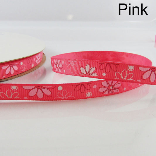 3metres Printed Daisy Flower Grosgrain Ribbon 10mm Select Colour