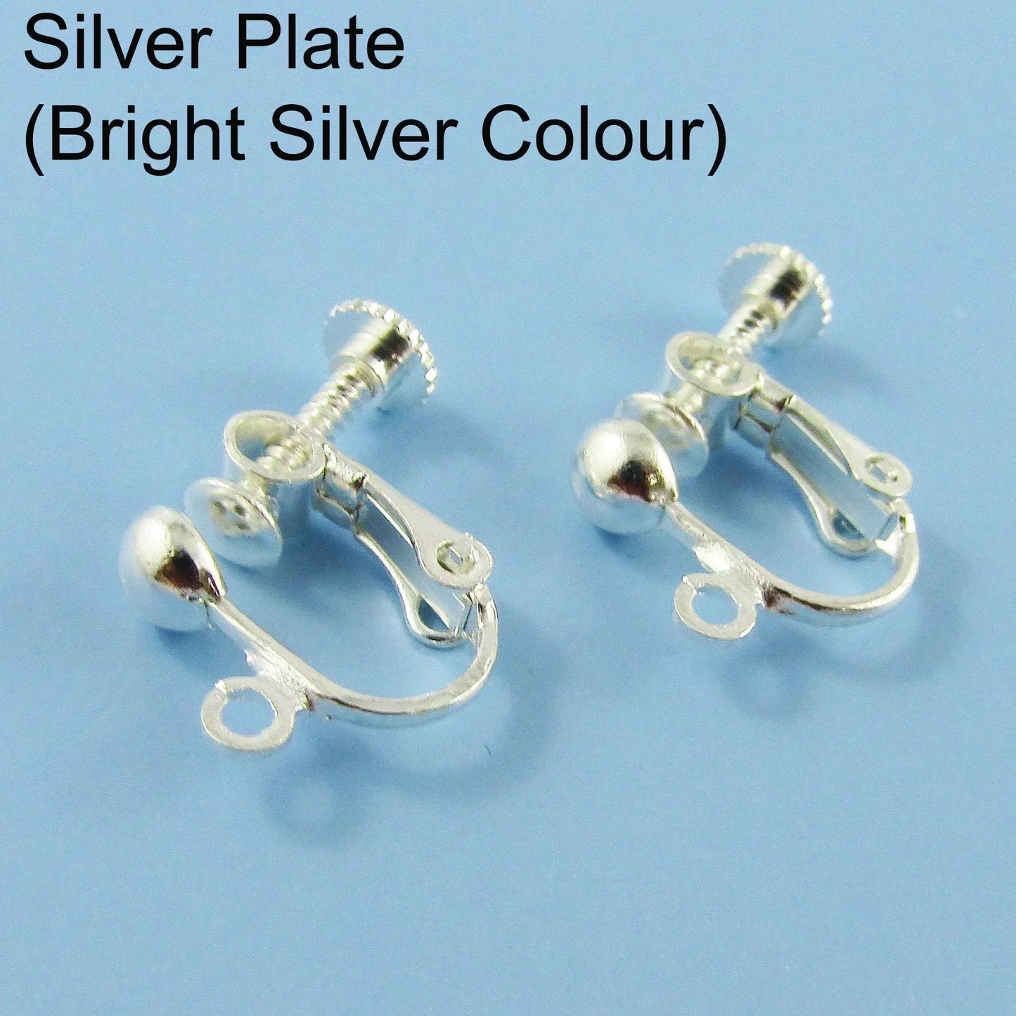 Bulk 10pcs (5 sets) DIY Screw Back Earring Clip with loop 17x14mmm Silver Plate