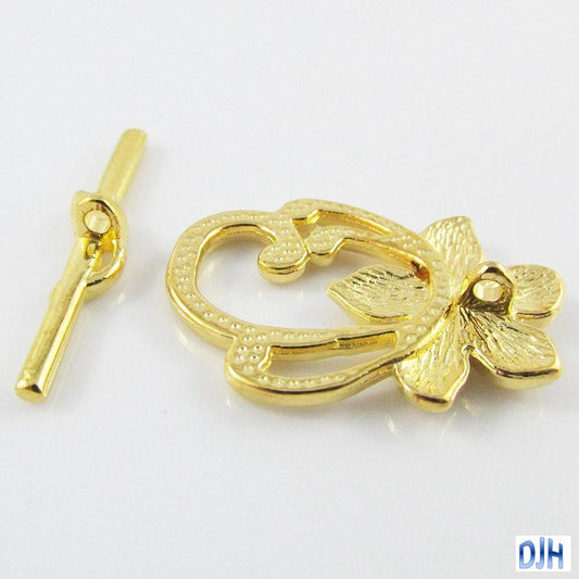Bulk 5 sets DIY Flower Toggle Clasp Finding 30x20mm Gold Plate