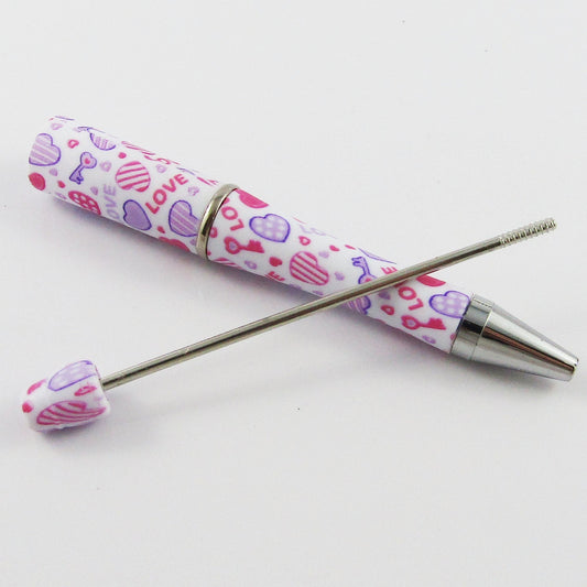 Blank DIY Valentine's Day Love Heart Print Beadable Pen 144mm Select Qty