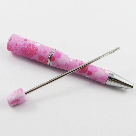 Blank DIY Valentine's Day Pink Love Heart Print Beadable Pen 144mm Select Qty