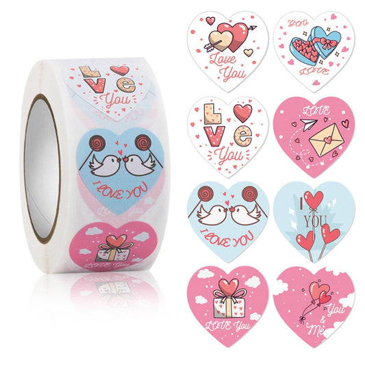 1 Roll 500pcs Valentine's Day I Love You Paper Sticker Labels 25mm