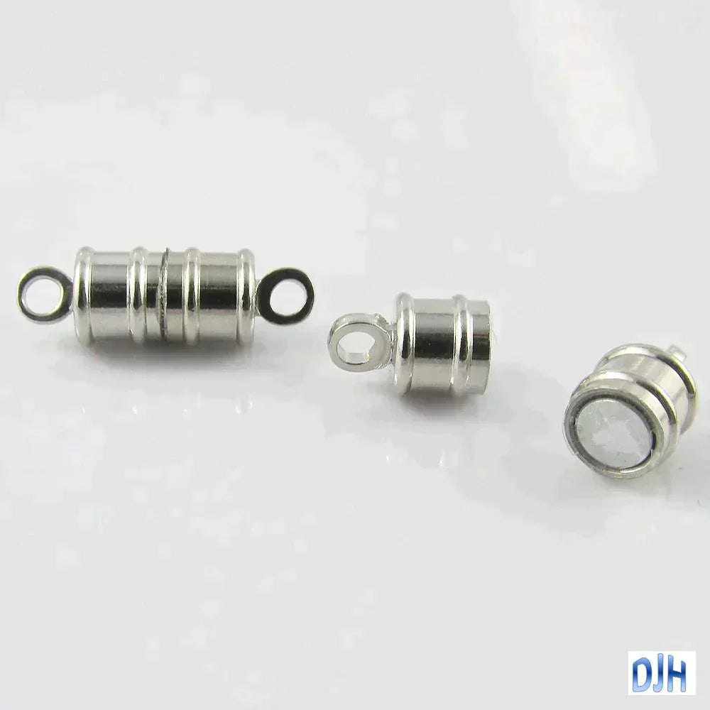 5 Sets Barrel Column Magnetic Clasp Silver Tone 17x6mm Hole 1.8mm