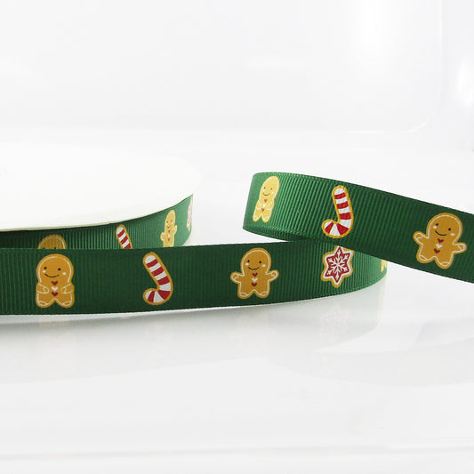 3metres Christmas Gingerbread Person Grosgrain Ribbon 16mm Green or Red