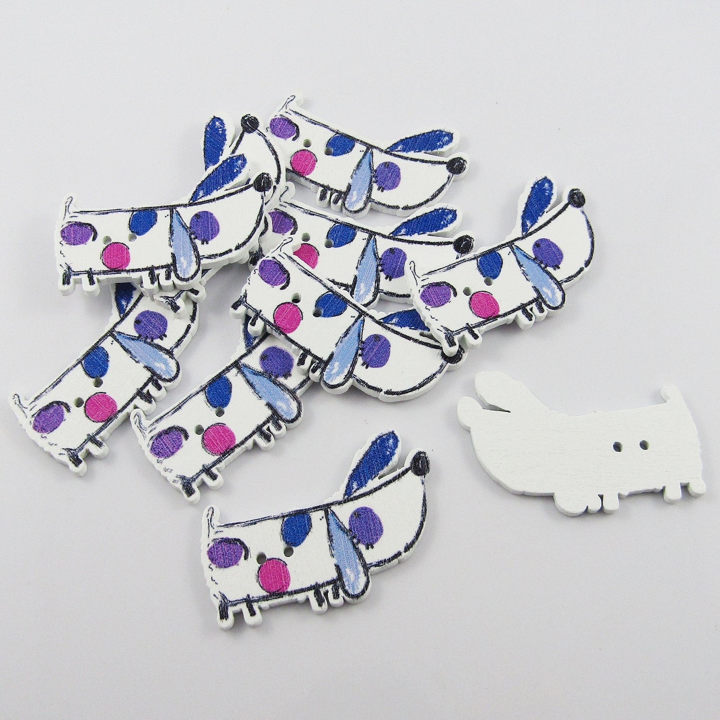 20pce Spotted Dog 2 Hole Wood Button 47x26mm Sewing Cards Junk Journal