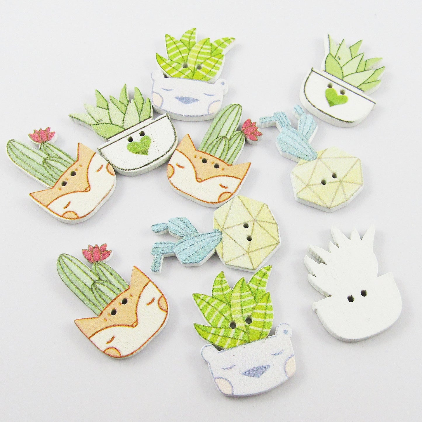 20pce Succulents 2 Hole Wood Button 25-29mm x 18-19mm Sewing Cards Junk Journal