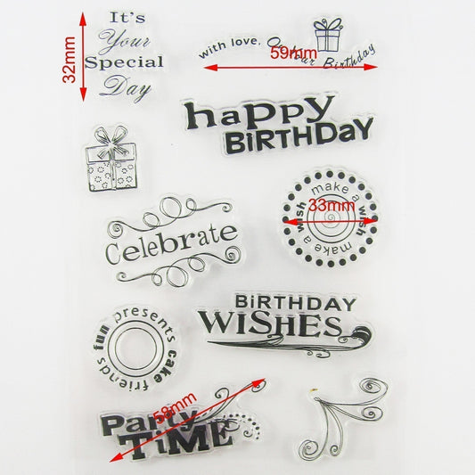 Party Time Birthday Wishes Clear Stamp Silicone Rubber Scrapbooking Card Making