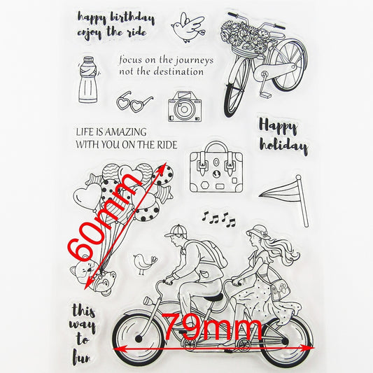 Bicycle for Two Clear Stamp Sheet Silicone Rubber Journal Scrapbook Card Making