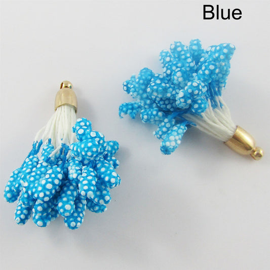 10pce Cotton & Foam Berry Tassel with Brass Cap 37mm Pick Colour Earrings etc