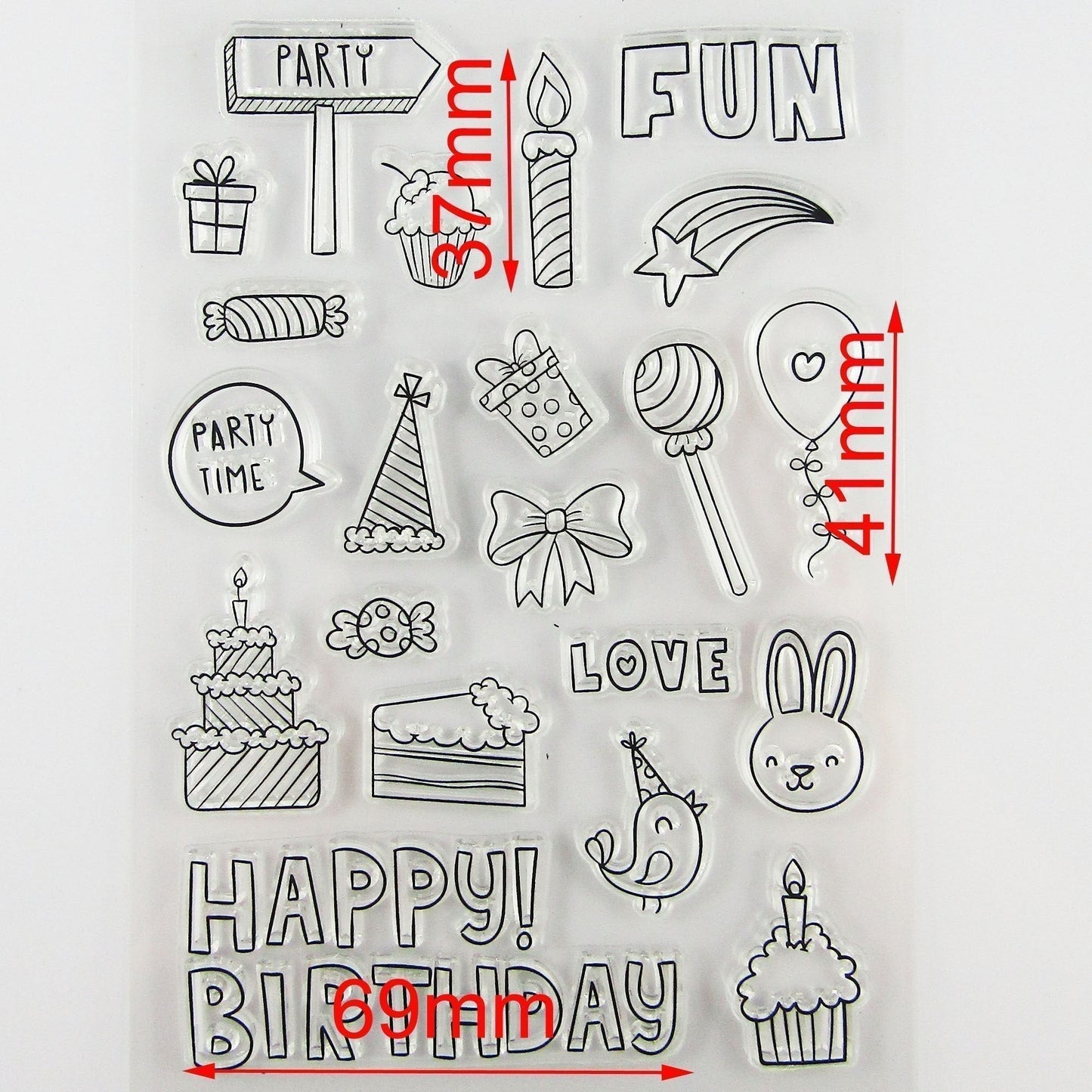 Party Fun Birthday Clear Stamp Silicone Rubber Scrapbooking Card Making