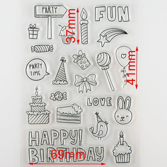 Party Fun Birthday Clear Stamp Silicone Rubber Scrapbooking Card Making