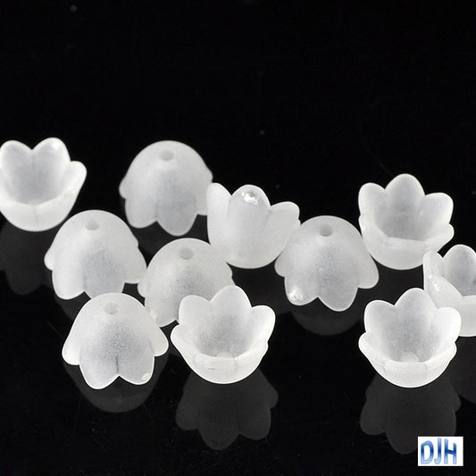 50pcs Cup Flower Bead Cap Craft Beads Frosted White Acrylic 10x9mm Hole 1mm