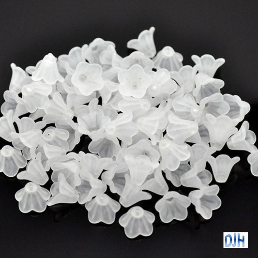 50pcs Lily Flower Bead Craft Beads Frosted Acrylic White 14x10mm Hole 1.3mm