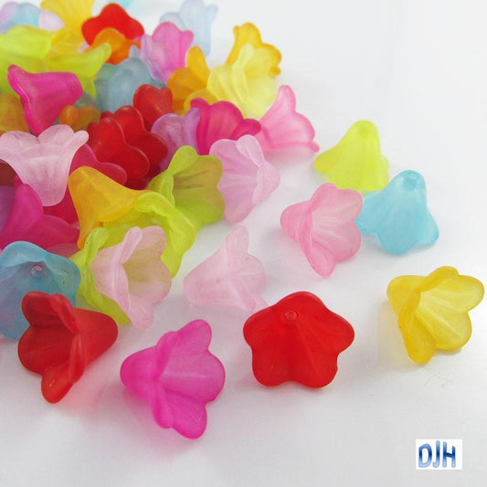 50pcs Lily Flower Bead Craft Beads Frosted Acrylic Mixed 14x10mm Hole 1.2mm