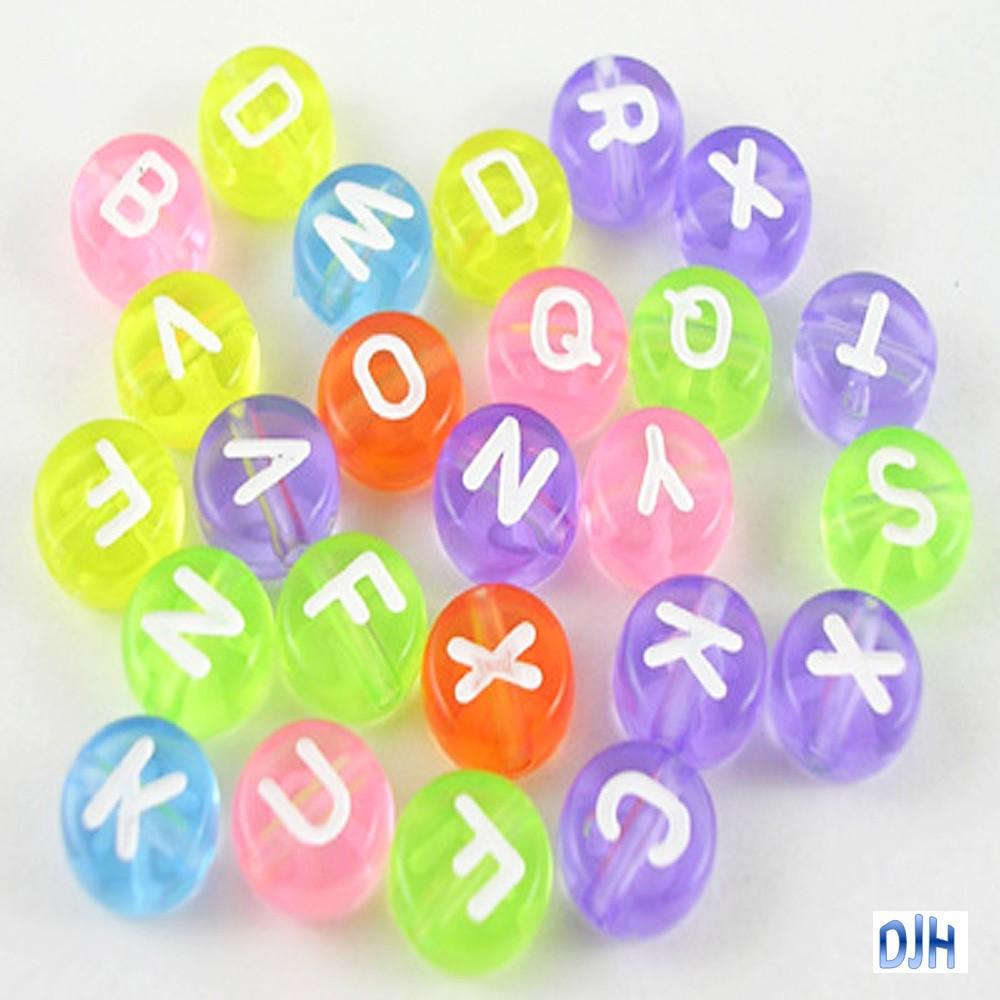 50g 350+pcs Acrylic Transparent Round Letter Craft Beads 7x3.5mm Hole 1mm Mixed