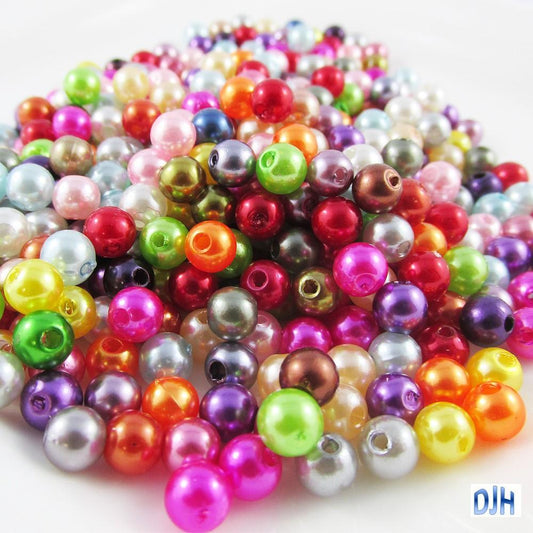 50g 500+pcs Acrylic Pearl Round Craft Beads 6mm Hole 1.5mm