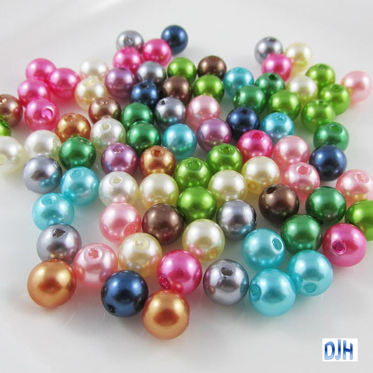 50g 200+pcs Acrylic Pearl Round Craft Beads 8mm Hole 2mm
