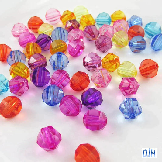 50g 100+pcs Acrylic Crystal Faceted Round Craft Beads 10mm Hole 2mm
