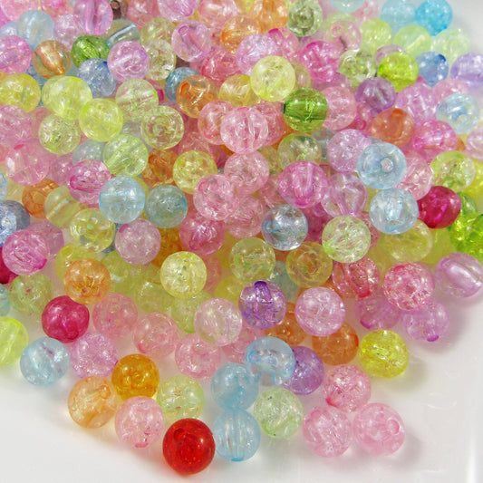 50g 170+pcs Acrylic Crackle Round Craft Beads 8mm Hole 2mm