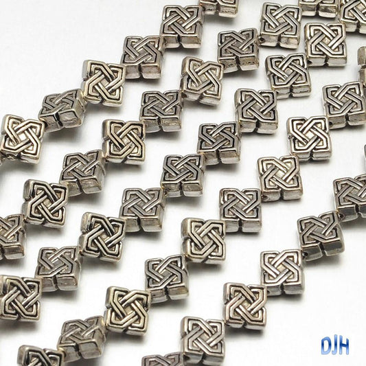 Antique Silver Square Knot Spacer Bead Tibetan Style 23pce Strand 7x4mm Hole 1mm