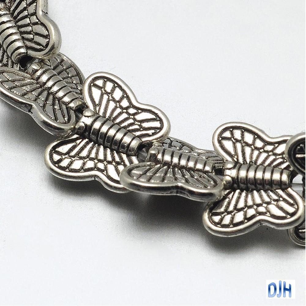 30pcs Antique Silver Butterfly Spacer Beads Tibetan Style 9x10.5x3mm Hole 1.2mm
