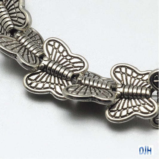 30pcs Antique Silver Butterfly Spacer Beads Tibetan Style 9x10.5x3mm Hole 1.2mm