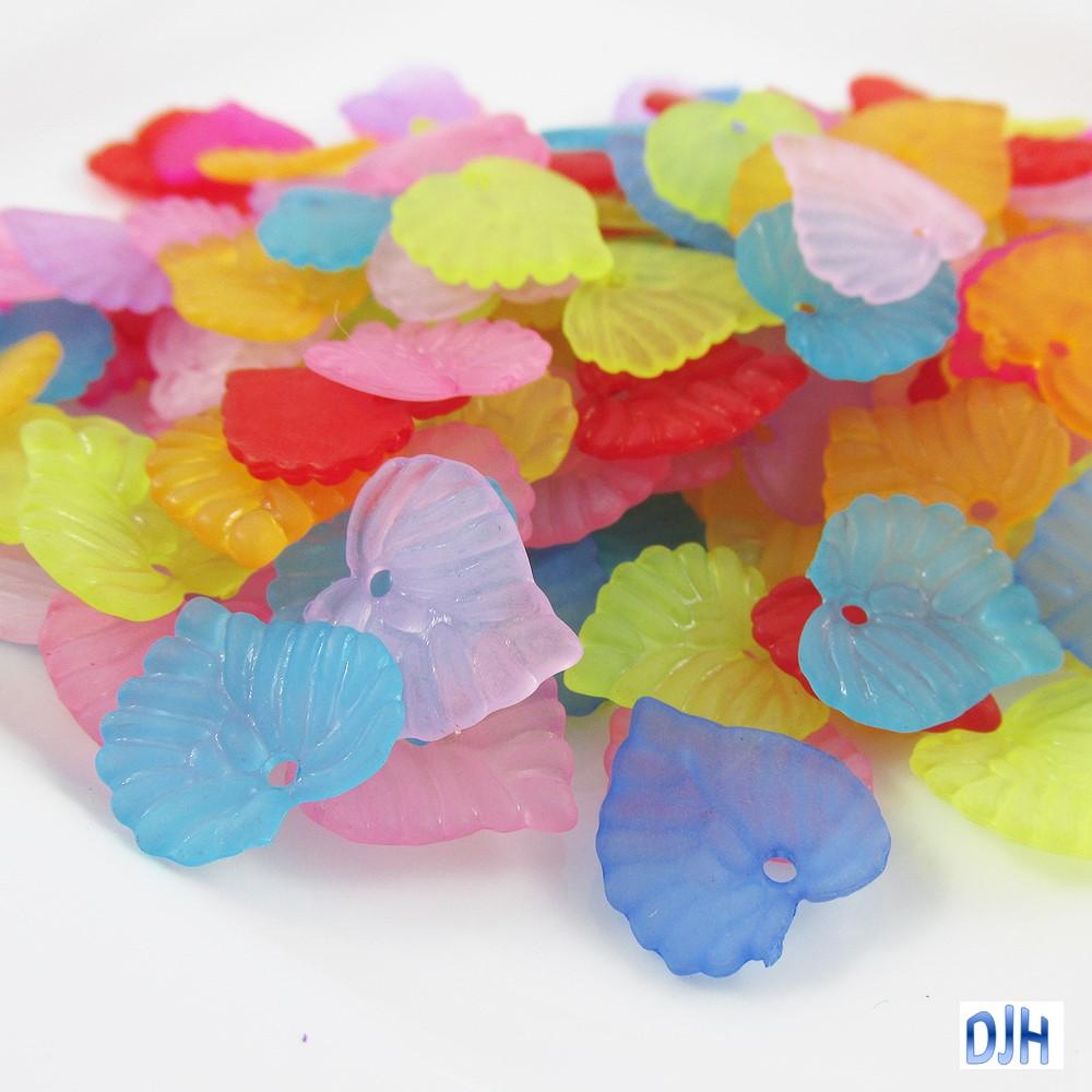 50pcs Leaf Bead Craft Beads Frosted Acrylic Mixed 14x14x3mm Hole 1.5mm