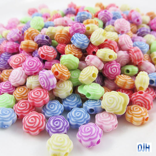 50g 285+pcs Acrylic Candy Rose Flower Beads 7.5x5mm Hole 1.5mm