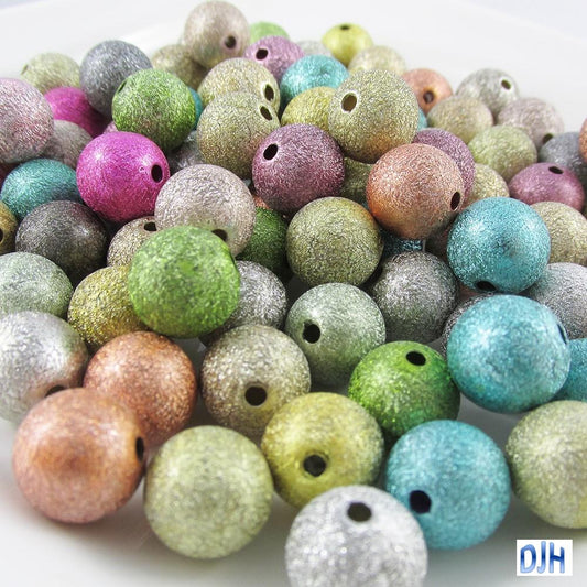 50g 55+pcs Acrylic Metallic Look Stardust Round Craft Beads 12mm Hole 2mm