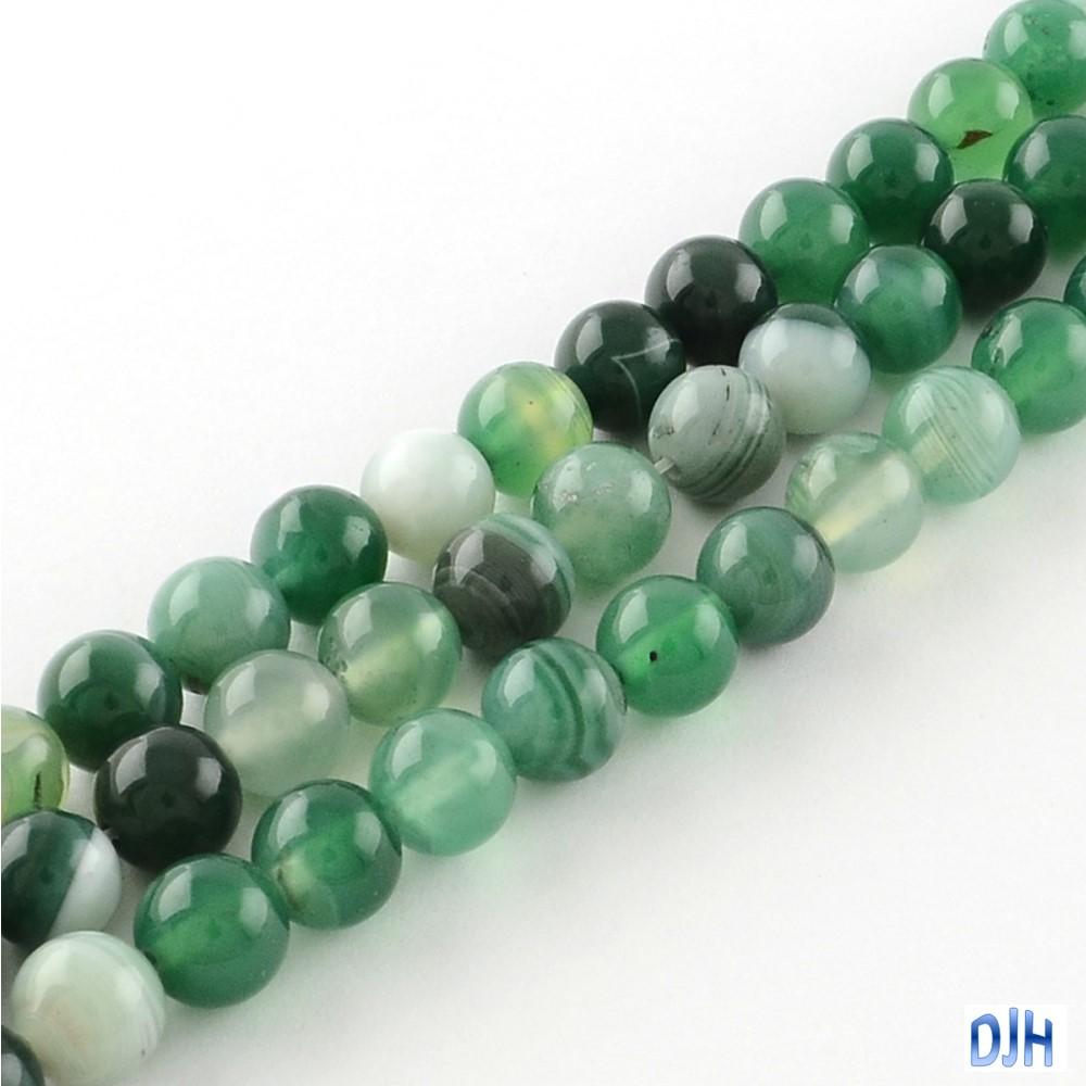 20pcs Dyed Natural Striped Agate Beads Round 6mm Hole 1mm Green