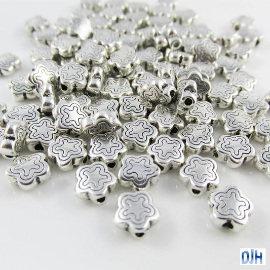 50pcs Silver Funky Flower Spacer Beads Tibetan Style 7x7x3mm Hole 1.5mm