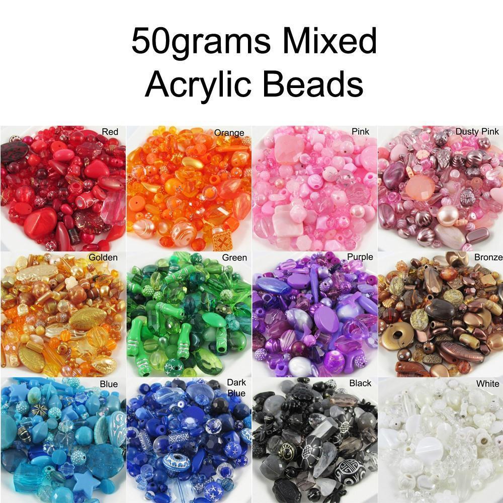 50grams Acrylic Craft Beads Random Mix Great for Jewellery Making! Select Colour