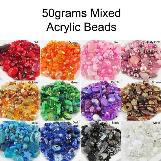 50grams Acrylic Craft Beads Random Mix Great for Jewellery Making! Select Colour