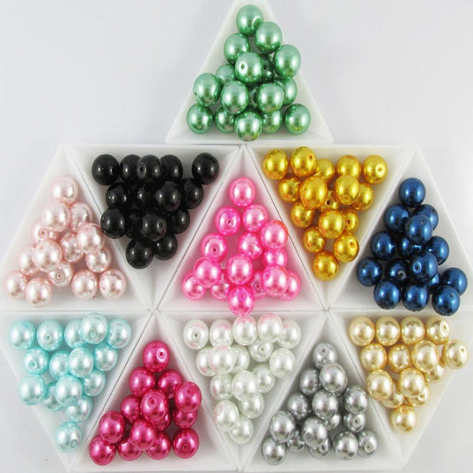 50g 22+ pcs Round Glass Pearl Beads 11mm Select from 12 colours