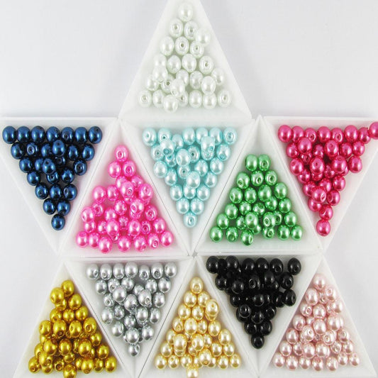 50g 40+ pcs Round Glass Pearl Beads 9mm Select from 12 colours