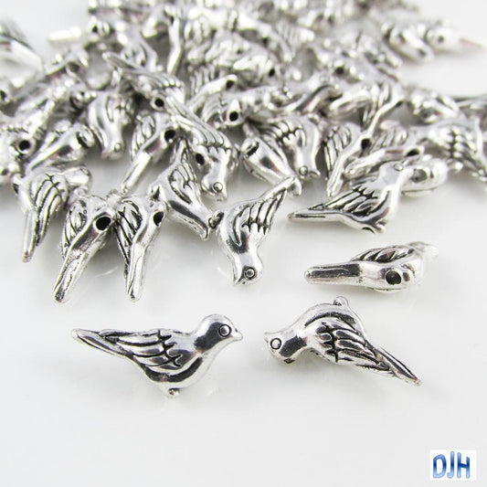 50pcs Silver Bird Spacer Beads Tibetan Style 7x14x4.5mm Hole 1mm