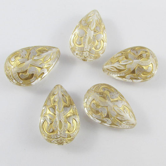 10pcs Clear Teardrop Metallic Etching Craft Feature Beads Acrylic 26x17x11mm