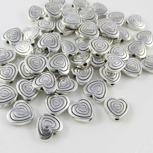 50pcs Love Heart Spacer Beads 9x9mm Hole 1mm Antique Silver