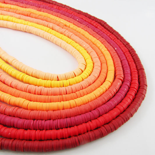 One Strand 330pcs Wafer Disc Orange & Reds Polymer Clay Beads Katsuki Bead 6mm