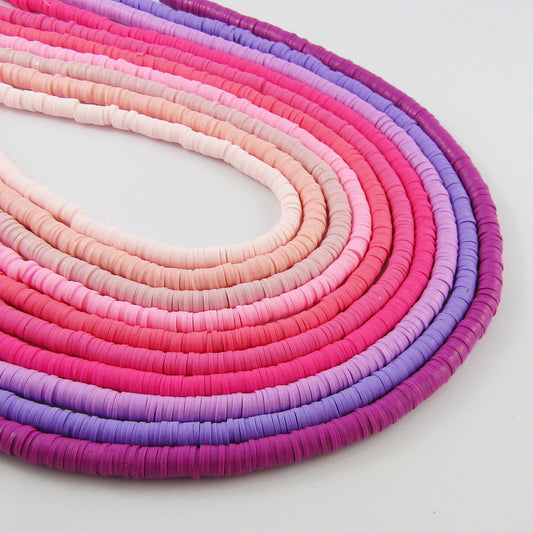 One Strand 330pcs Wafer Disc Pinks & Purples Polymer Clay Beads Katsuki Bead 6mm
