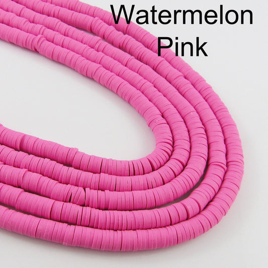 One Strand 330pcs Wafer Disc Watermelon Pink Polymer Clay Beads Katsuki Bead 6mm