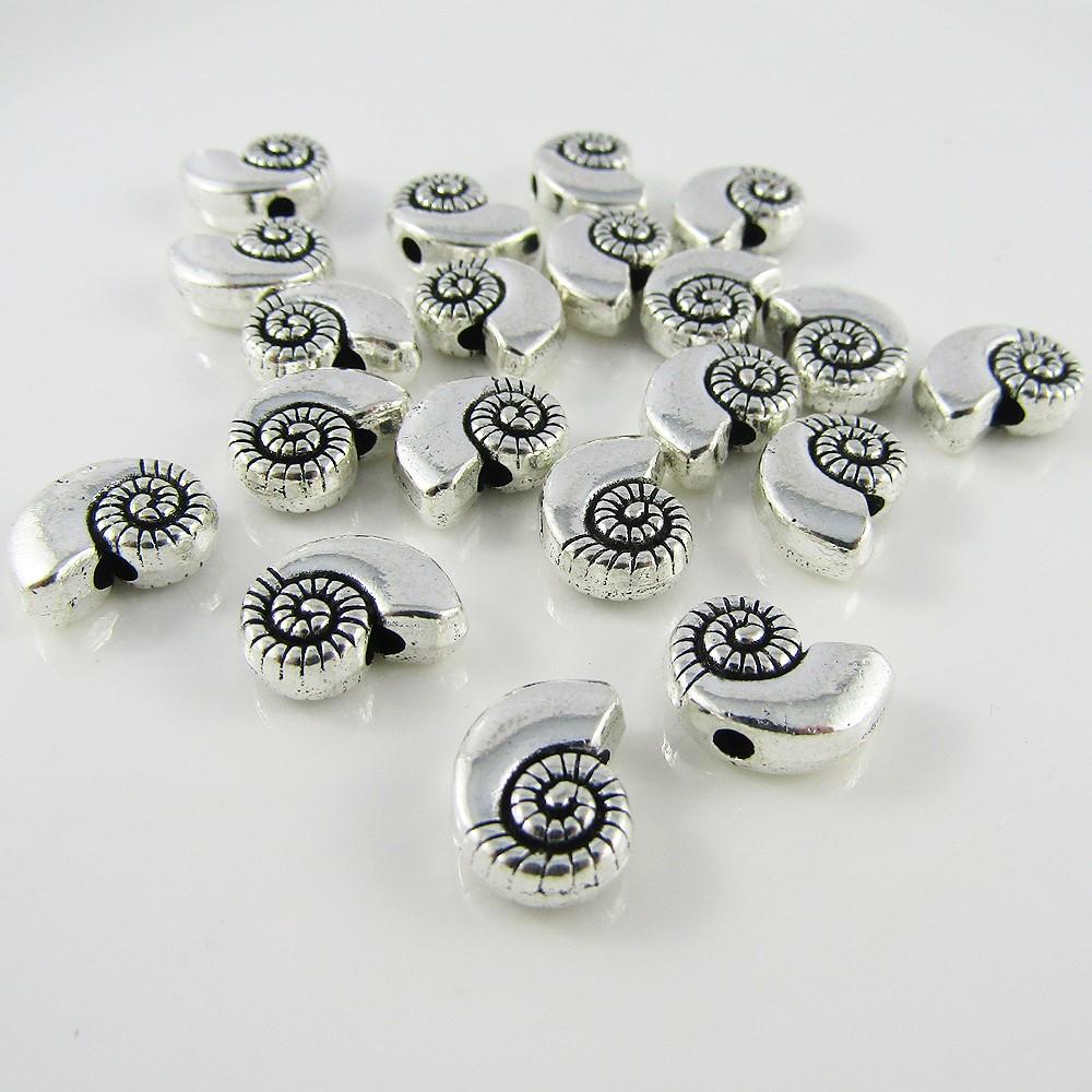 50pcs Sea Snail Shell Spacer Beads 11x8mm Hole 1.5mm Antique Silver