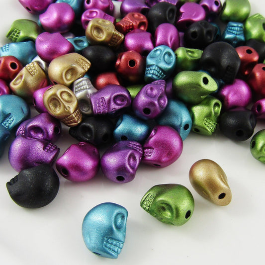 50g 60+pcs Matte Metallic 3D Acrylic Skull Craft Beads 13x10mm Hole 1.5mm